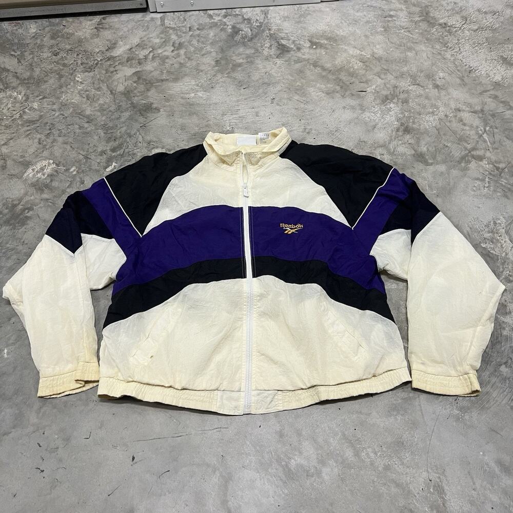 Vintage 90s Reebok Windbreaker Black Yellow White Size Large Used Color block